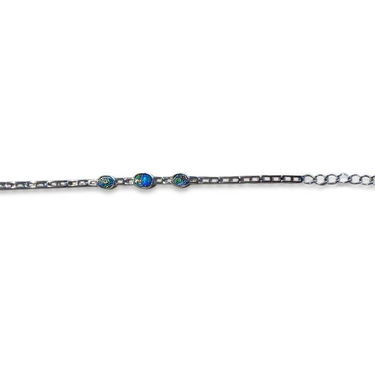 Sterling silver bracelet set with 3 Australian Opal in doublet form in bezel - Masterpiece Jewellery Opal & Gems Sydney Australia | Online Shop