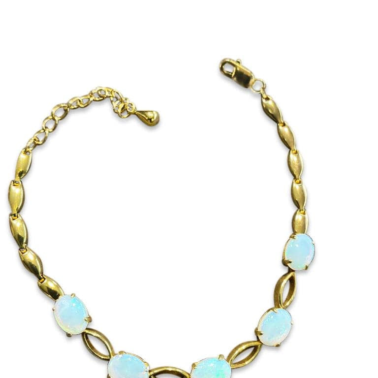 Sterling sliver yellow gold plated bracelet set with 5 Australian White Opal - Masterpiece Jewellery Opal & Gems Sydney Australia | Online Shop