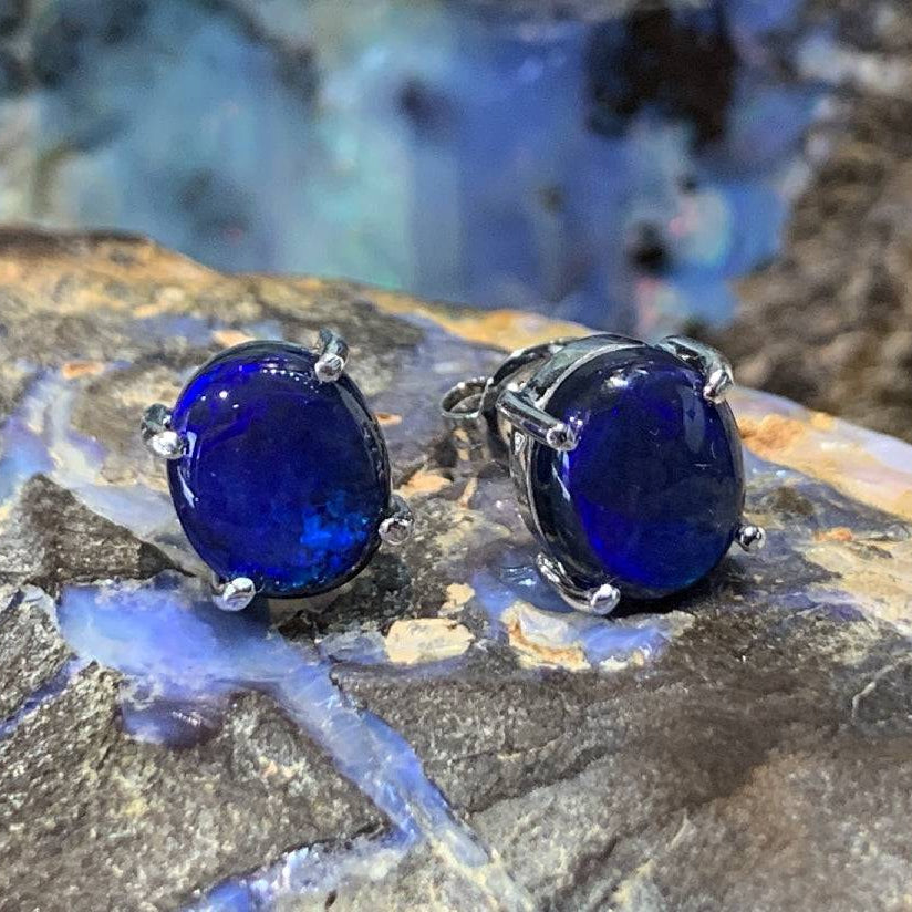 14KT White Gold earring Black Opal studs - Masterpiece Jewellery Opal & Gems Sydney Australia | Online Shop
