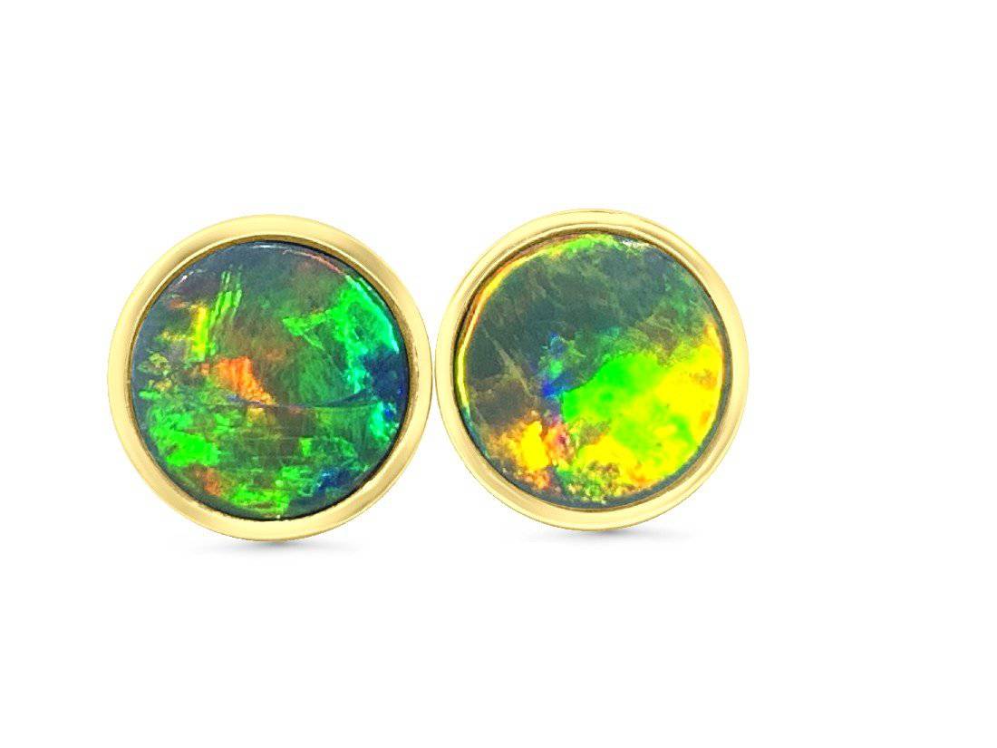 14kt Yellow Gold 8mm round Opal studs - Masterpiece Jewellery Opal & Gems Sydney Australia | Online Shop