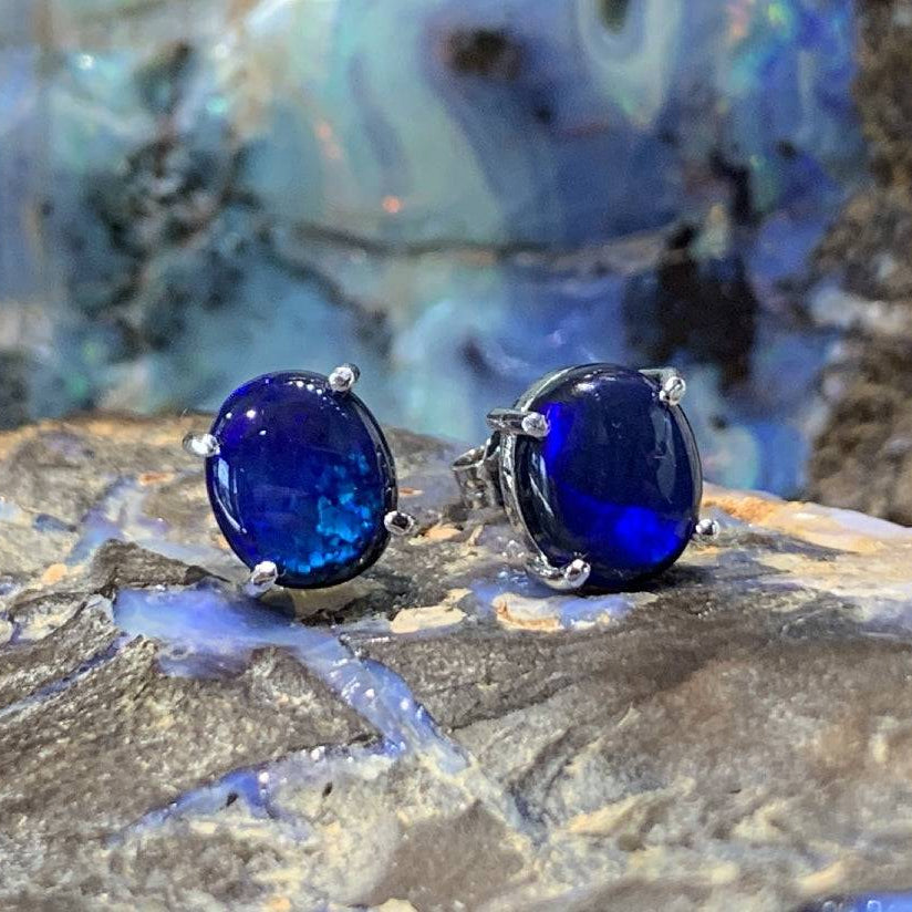 14KT White Gold earring Black Opal studs - Masterpiece Jewellery Opal & Gems Sydney Australia | Online Shop