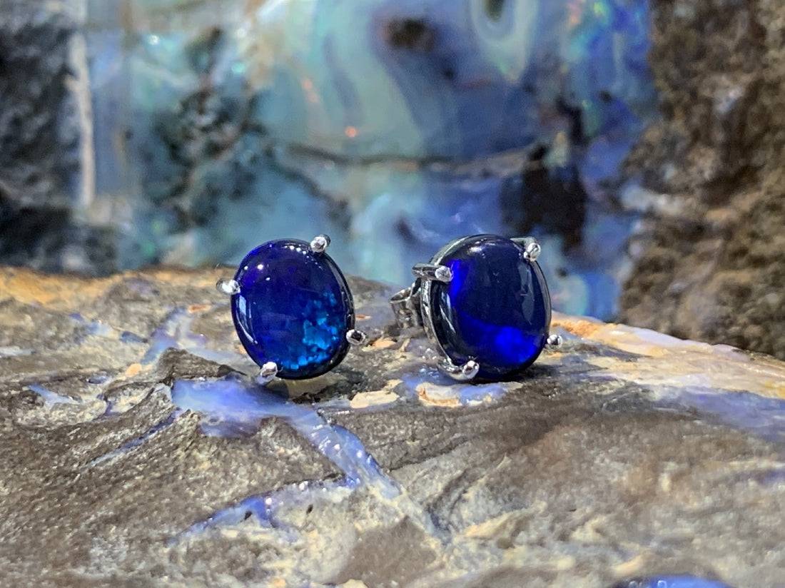 14KT White Gold earring Black Opal studs - Masterpiece Jewellery Opal & Gems Sydney Australia | Online Shop