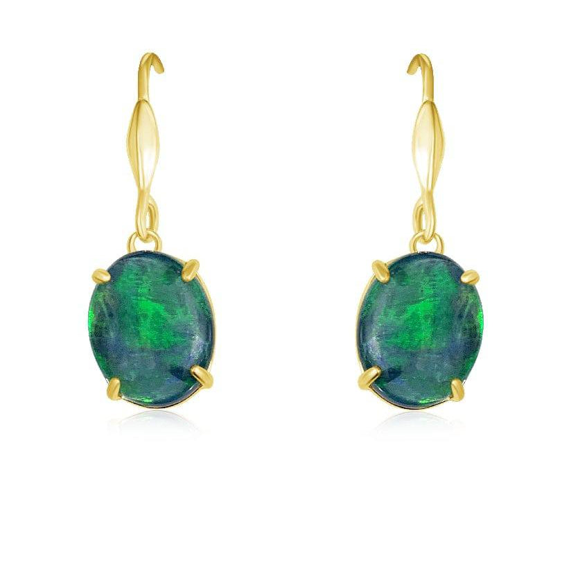 Pair of Sterling SIlver Gold Plated Opal triplet 10x8mm dangling earrings - Masterpiece Jewellery Opal & Gems Sydney Australia | Online Shop