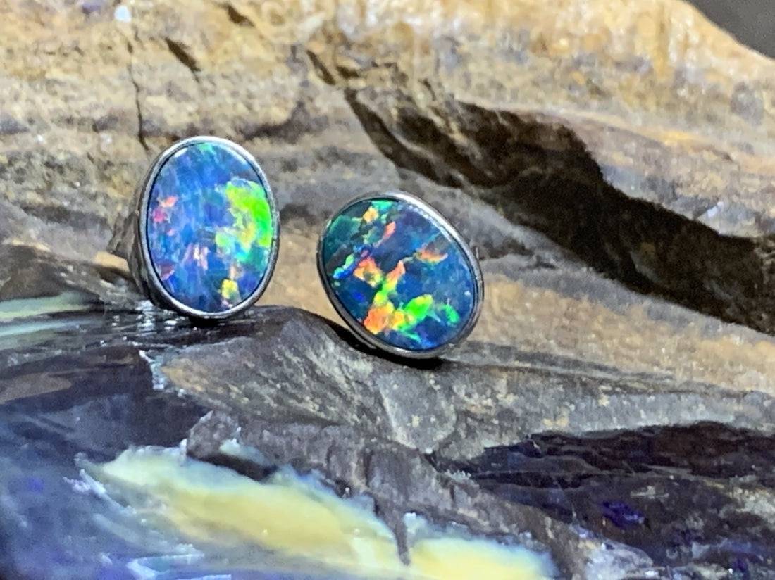 Pair of 9kt White Gold Opal earrings - Masterpiece Jewellery Opal & Gems Sydney Australia | Online Shop