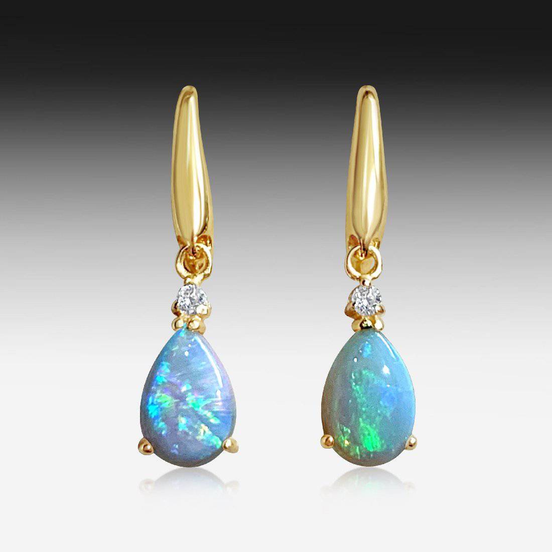 STERLING SILVER GOLD PLATED PEAR SHAPE OPAL EARRINGS - Masterpiece Jewellery Opal & Gems Sydney Australia | Online Shop