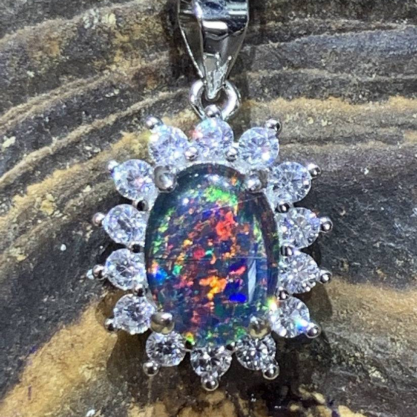 Sterling Silver Opal triplet cluster pendant - Masterpiece Jewellery Opal & Gems Sydney Australia | Online Shop
