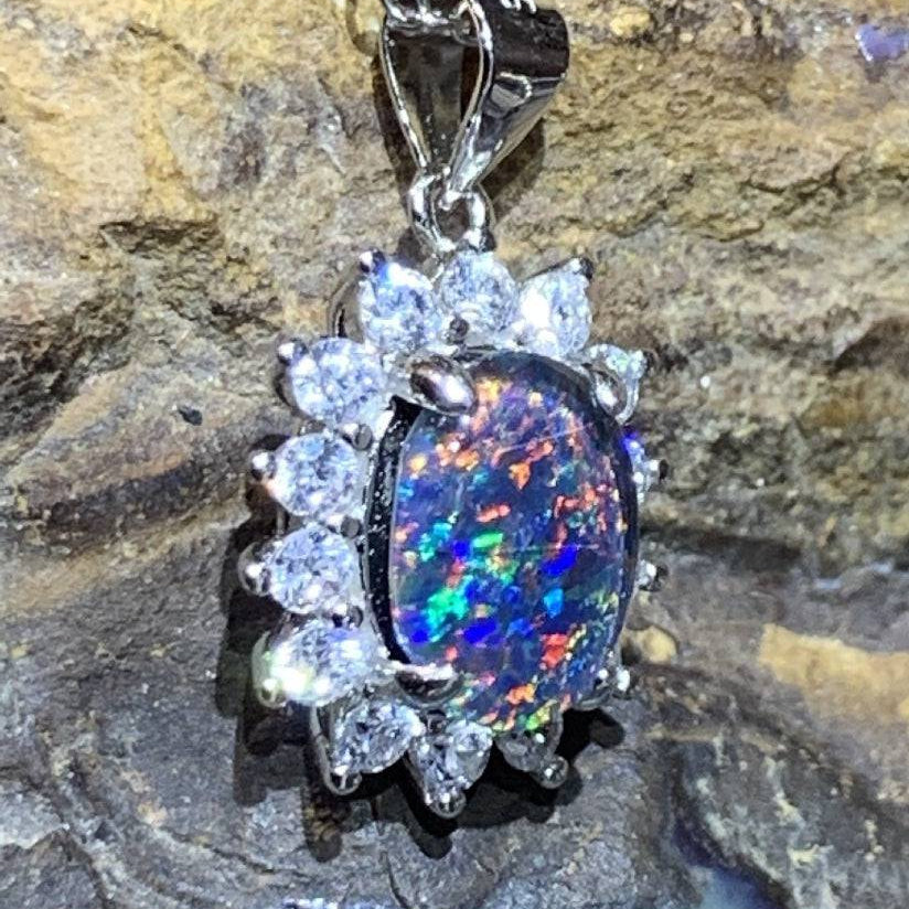 Sterling Silver Opal triplet cluster pendant - Masterpiece Jewellery Opal & Gems Sydney Australia | Online Shop