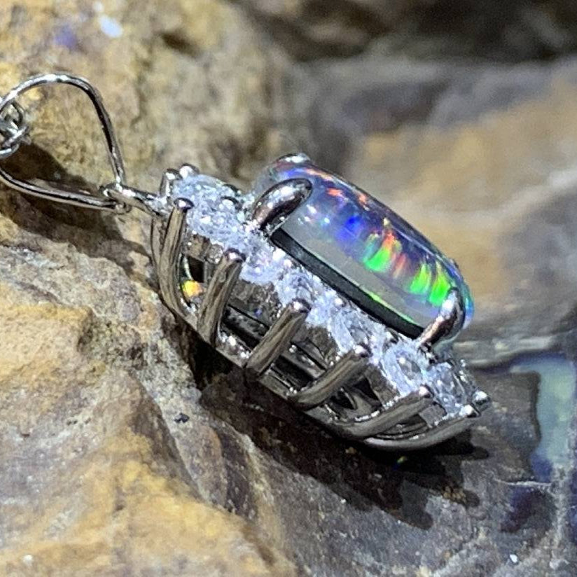 Sterling Silver Opal triplet cluster pendant - Masterpiece Jewellery Opal & Gems Sydney Australia | Online Shop