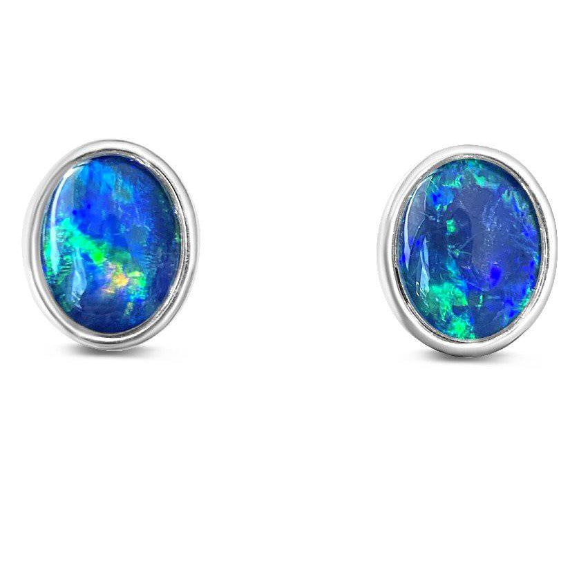Sterling Silver Opal Triplet studs 10x8mm - Masterpiece Jewellery Opal & Gems Sydney Australia | Online Shop