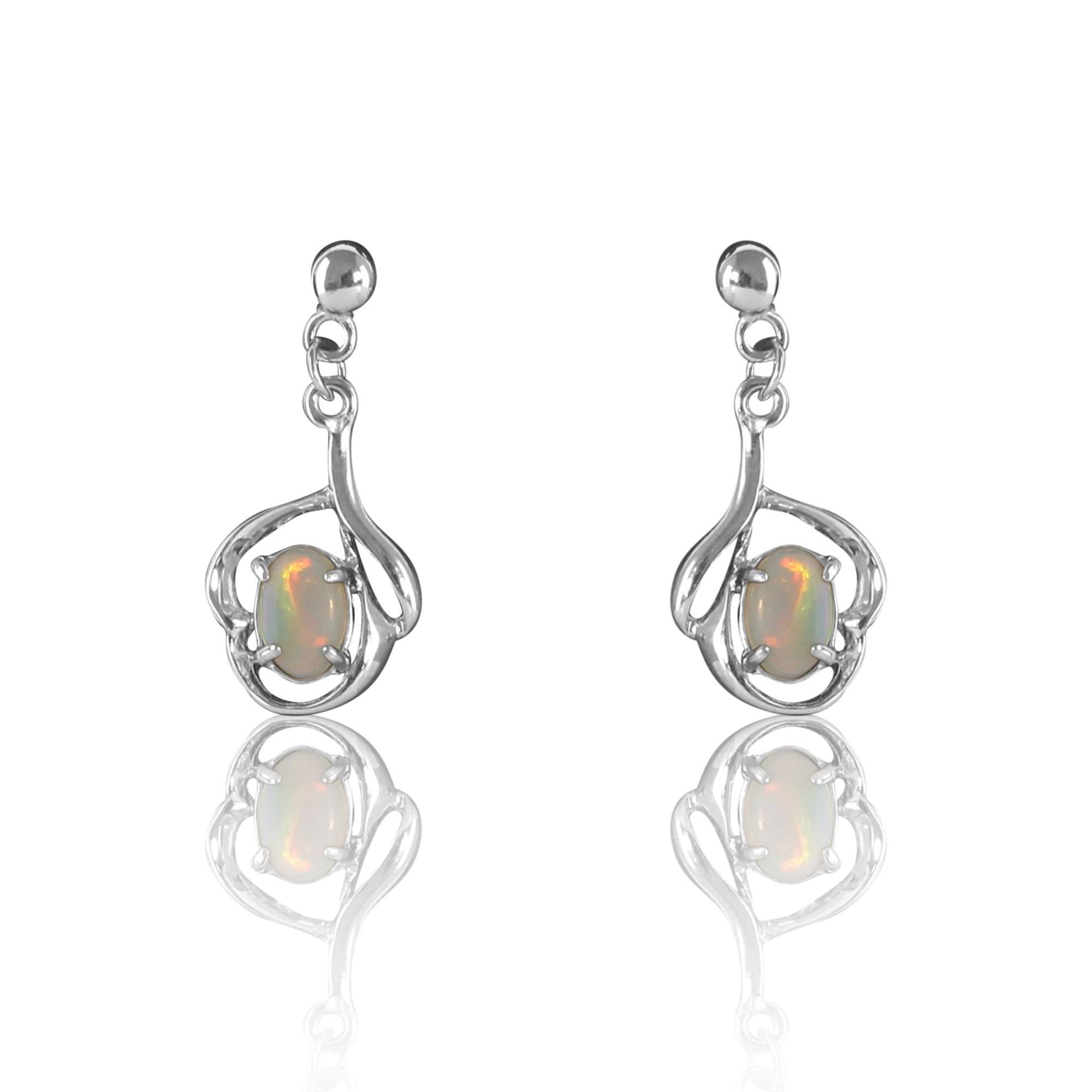 Sterling Silver White Opal earrings dangling - Masterpiece Jewellery Opal & Gems Sydney Australia | Online Shop