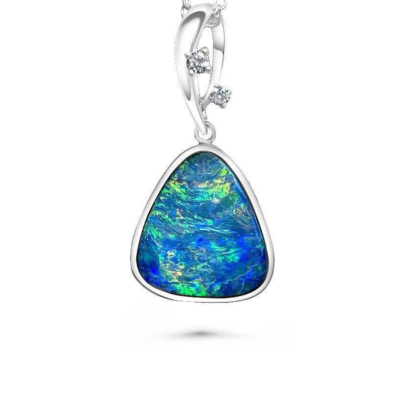 14kt White Gold Black Opal and Diamond pendant - Masterpiece Jewellery Opal & Gems Sydney Australia | Online Shop