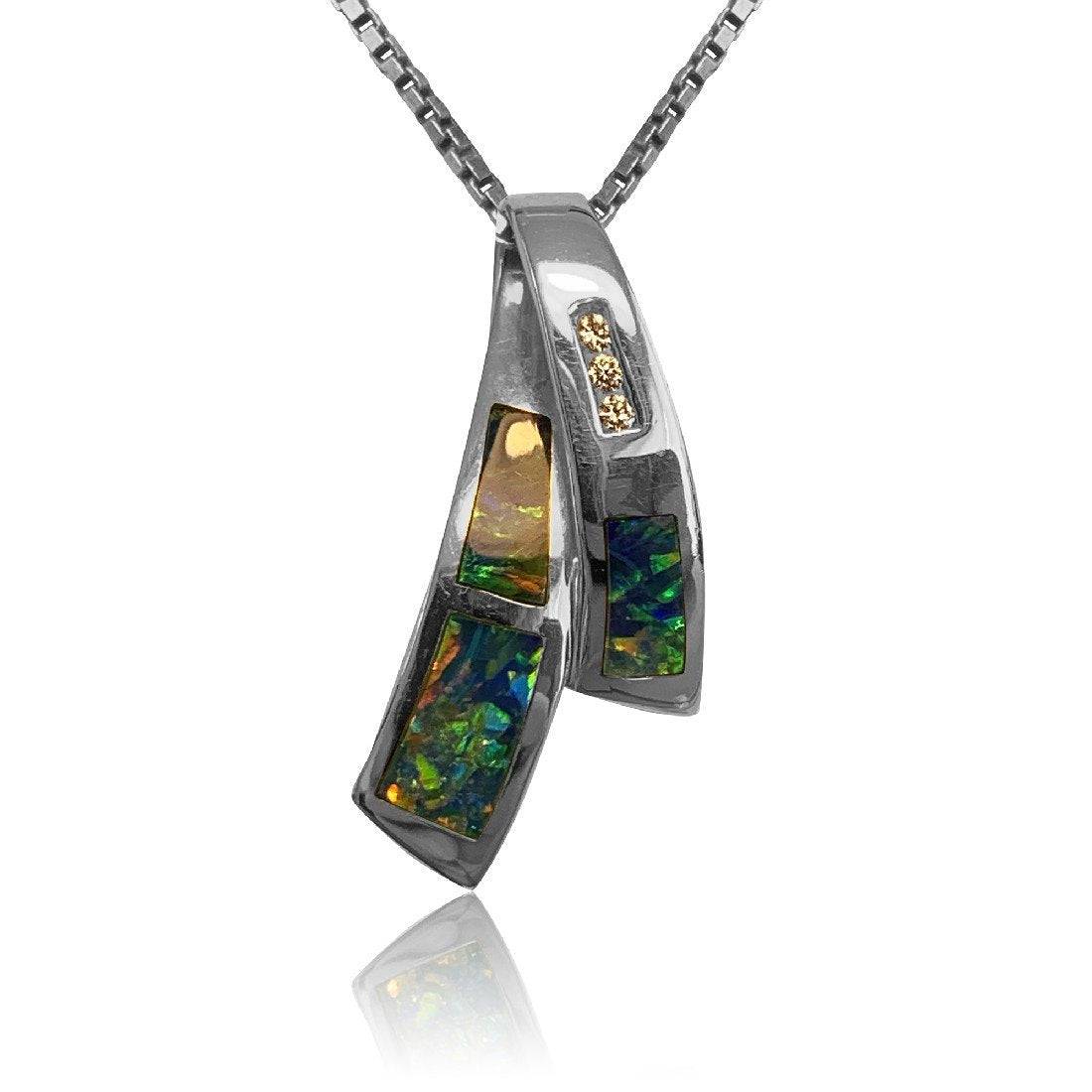 14kt White Gold cross over Opal and Diamond pendant - Masterpiece Jewellery Opal & Gems Sydney Australia | Online Shop