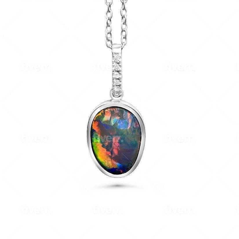 14kt White Gold Opal and Diamond pendant - Masterpiece Jewellery Opal & Gems Sydney Australia | Online Shop