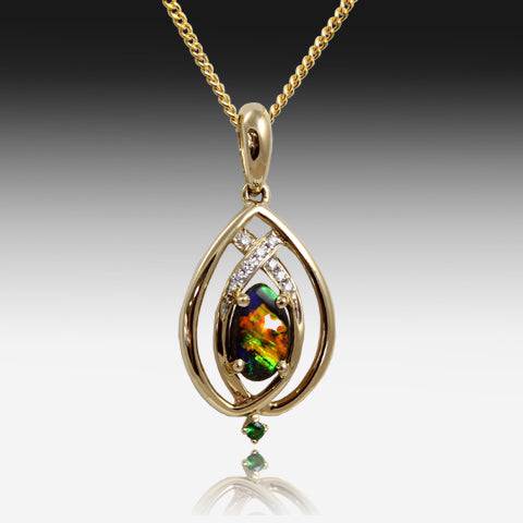 14kt Yellow Gold Boulder Opal and Diamond pendant - Masterpiece Jewellery Opal & Gems Sydney Australia | Online Shop