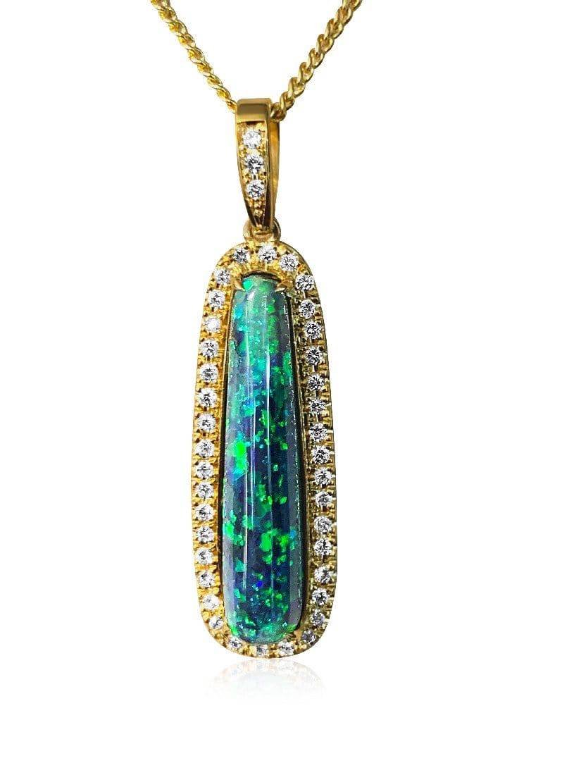18kt Yellow Gold Black Opal and Diamond pendant - Masterpiece Jewellery Opal & Gems Sydney Australia | Online Shop