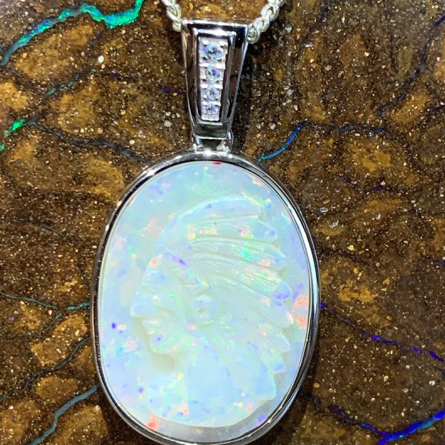 Sterling Silver carved Opal pendant - Masterpiece Jewellery Opal & Gems Sydney Australia | Online Shop