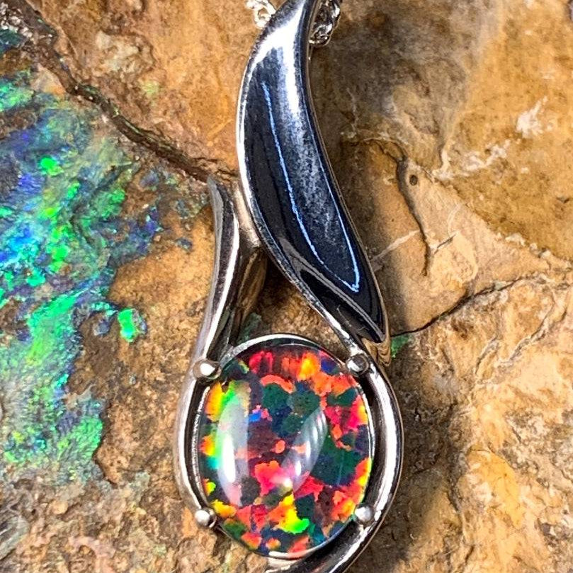 Sterling Silver Flame design 10x8mm Opal pendant - Masterpiece Jewellery Opal & Gems Sydney Australia | Online Shop