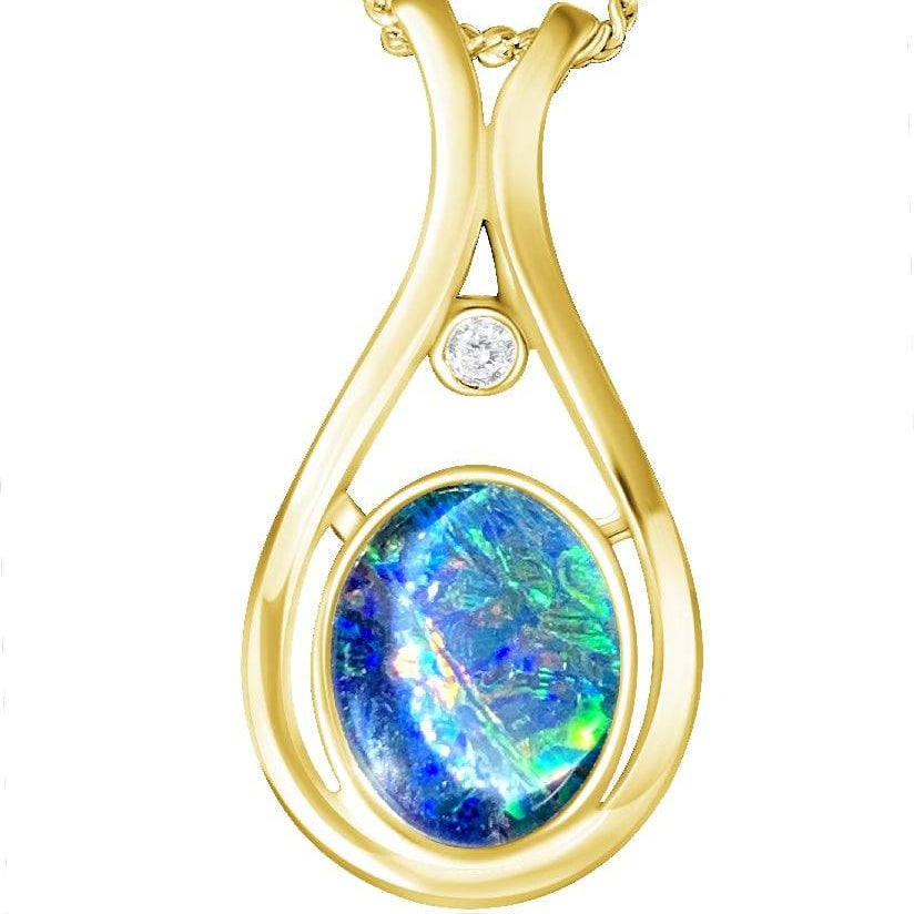 Sterling Silver Gold Plated 10x8mm Opal triplet pendant - Masterpiece Jewellery Opal & Gems Sydney Australia | Online Shop