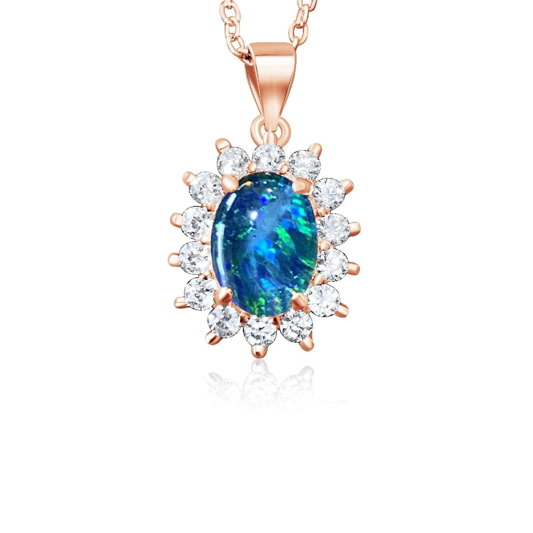Sterling Silver Rose Gold plated Opal triplet cluster pendant - Masterpiece Jewellery Opal & Gems Sydney Australia | Online Shop
