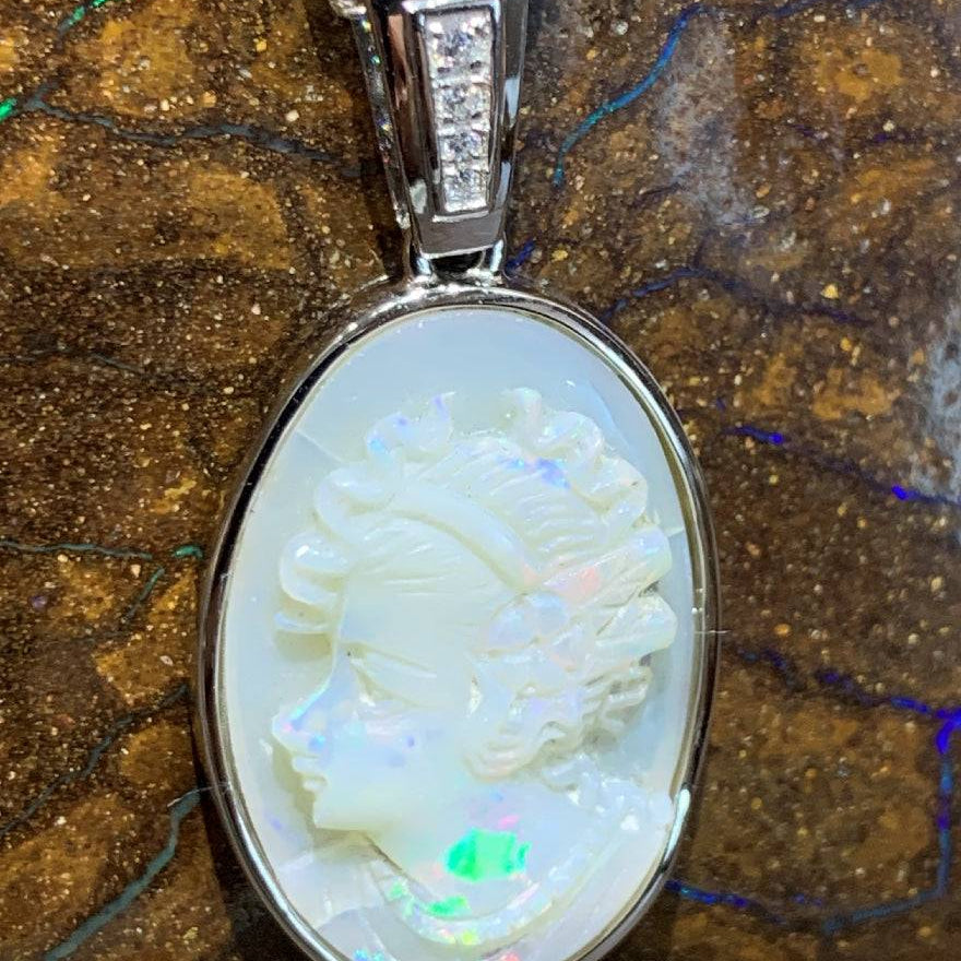 Sterling Silver carving Opal pendant - Masterpiece Jewellery Opal & Gems Sydney Australia | Online Shop