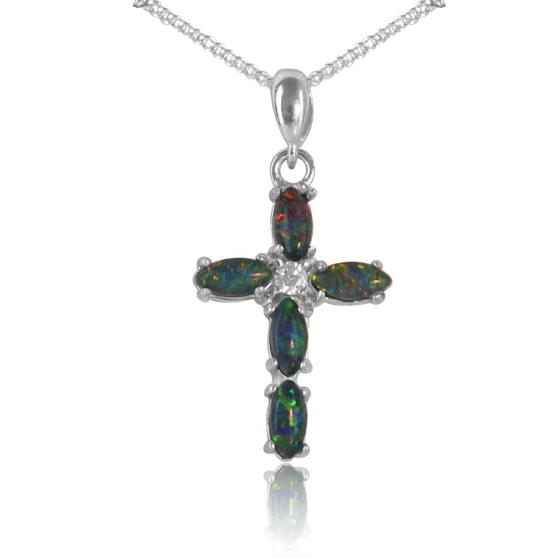 Sterling Silver Cross Opal pendant - Masterpiece Jewellery Opal & Gems Sydney Australia | Online Shop