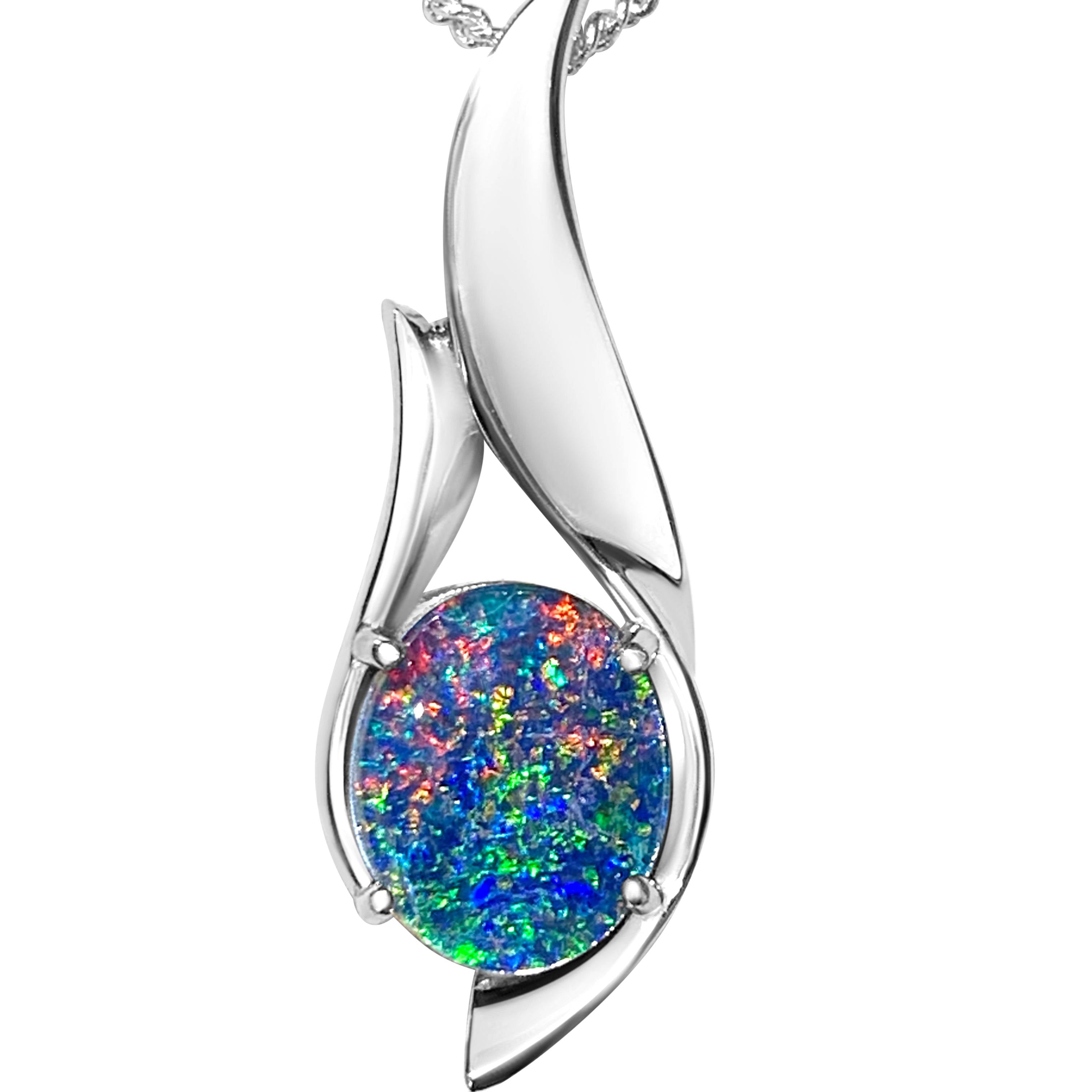 Sterling Silver Flame design 10x8mm Opal pendant - Masterpiece Jewellery Opal & Gems Sydney Australia | Online Shop