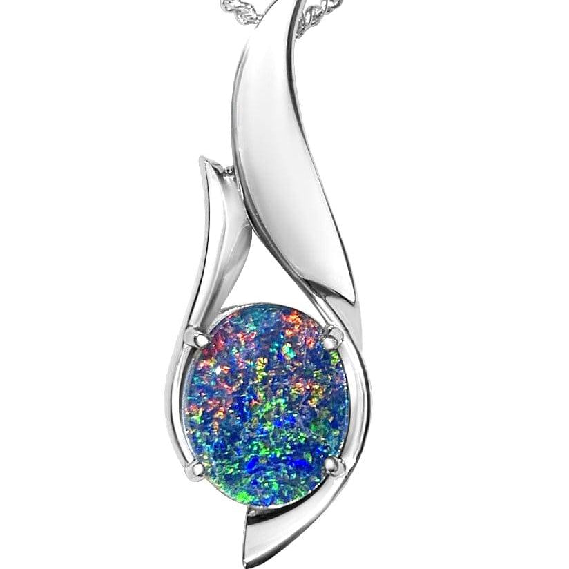 Sterling Silver Flame design 10x8mm Opal pendant - Masterpiece Jewellery Opal & Gems Sydney Australia | Online Shop