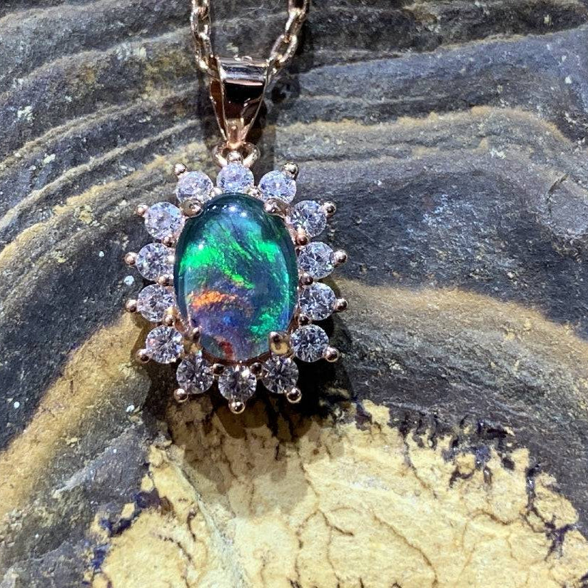 Sterling Silver Rose Gold plated Opal triplet cluster pendant - Masterpiece Jewellery Opal & Gems Sydney Australia | Online Shop