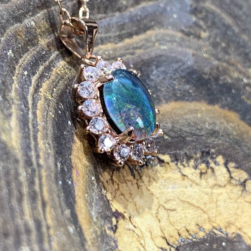 Sterling Silver Rose Gold plated Opal triplet cluster pendant - Masterpiece Jewellery Opal & Gems Sydney Australia | Online Shop