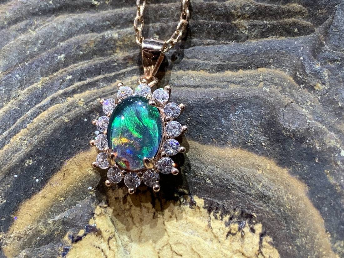 Sterling Silver Rose Gold plated Opal triplet cluster pendant - Masterpiece Jewellery Opal & Gems Sydney Australia | Online Shop