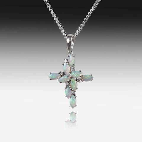 STERLING SILVER WHITE OPAL CROSS - Masterpiece Jewellery Opal & Gems Sydney Australia | Online Shop