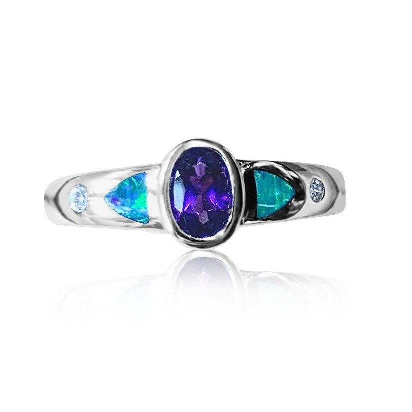 14kt White Gold Amethyst and Opal ring - Masterpiece Jewellery Opal & Gems Sydney Australia | Online Shop