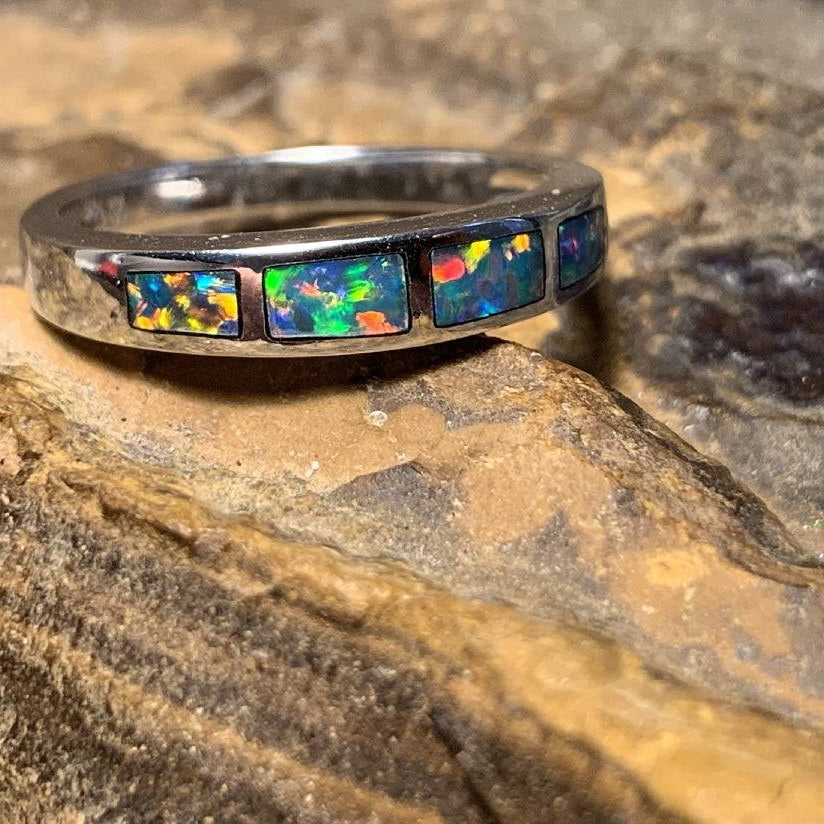 14kt White Gold Opal band - Masterpiece Jewellery Opal & Gems Sydney Australia | Online Shop