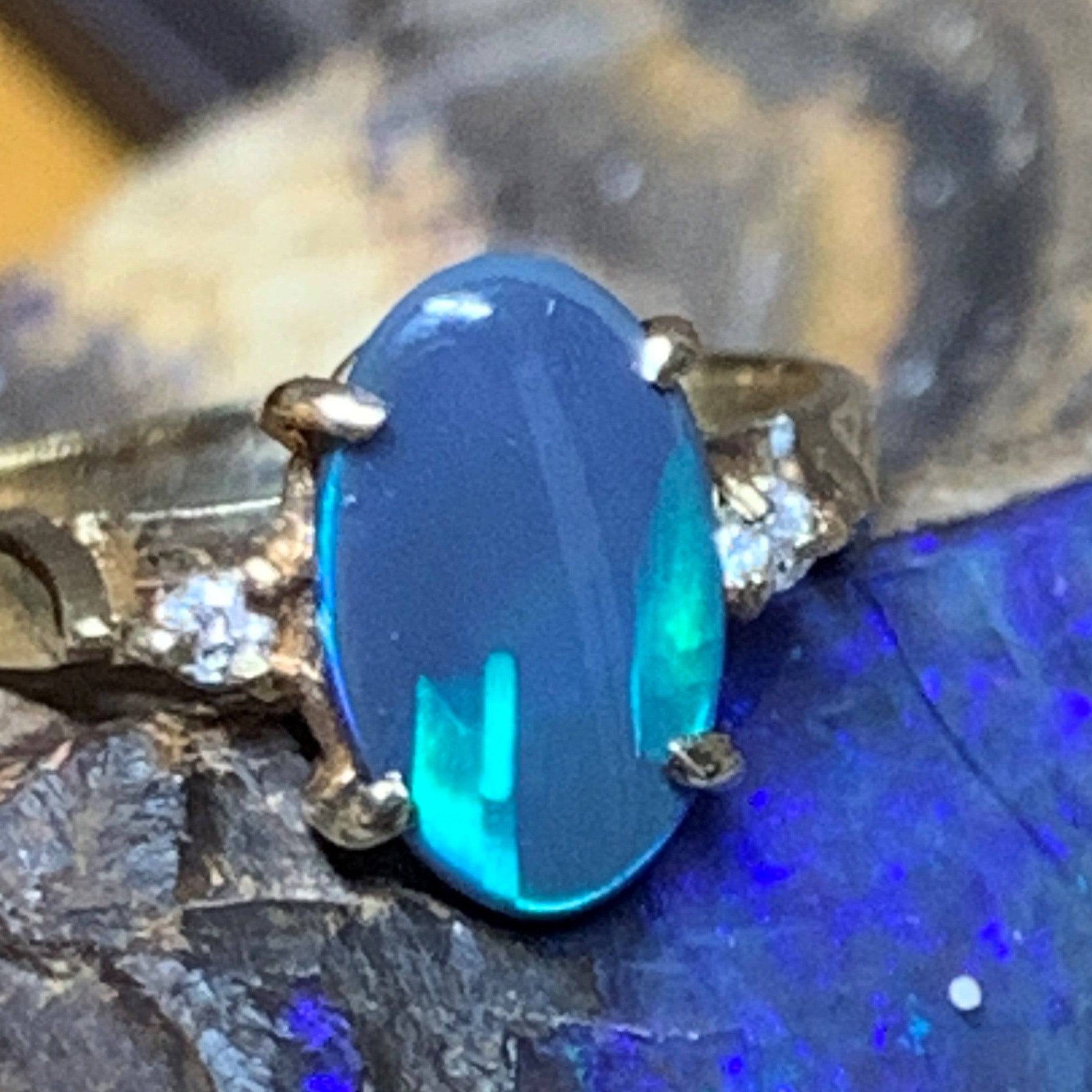 14kt Yellow Gold Black Opal and Diamond ring - Masterpiece Jewellery Opal & Gems Sydney Australia | Online Shop