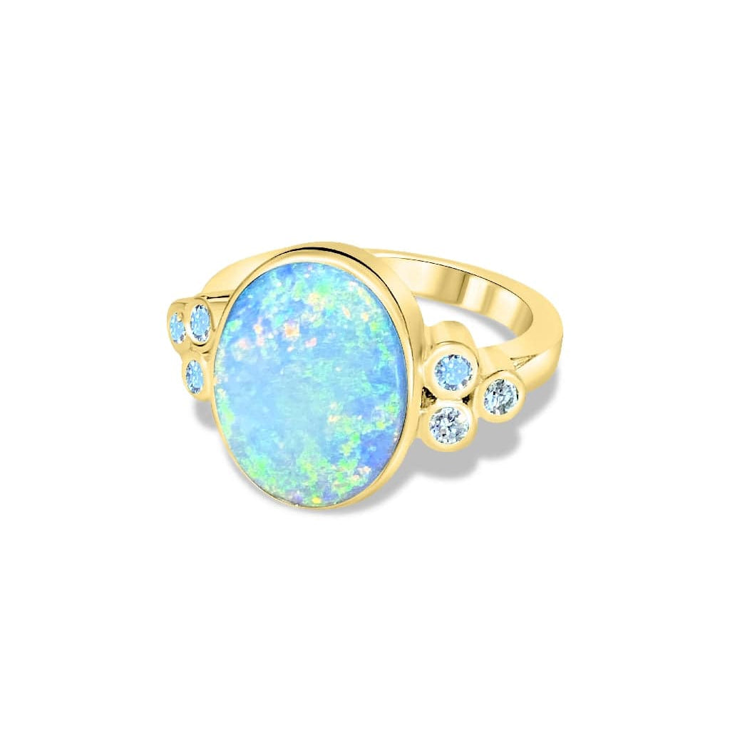 14kt Yellow Gold Black Opal and Diamond ring - Masterpiece Jewellery Opal & Gems Sydney Australia | Online Shop