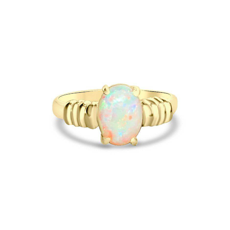 14kt Yellow Gold White Opal solitaire ring - Masterpiece Jewellery Opal & Gems Sydney Australia | Online Shop