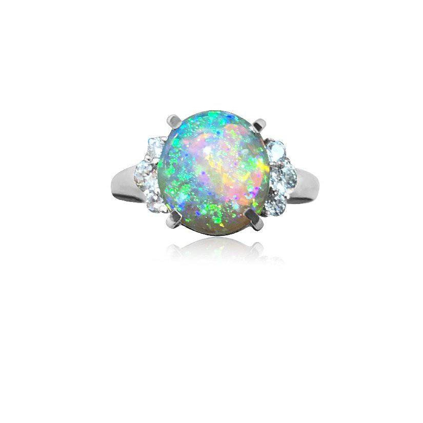 18kt Black Crystal Opal and DIamond ring - Masterpiece Jewellery Opal & Gems Sydney Australia | Online Shop