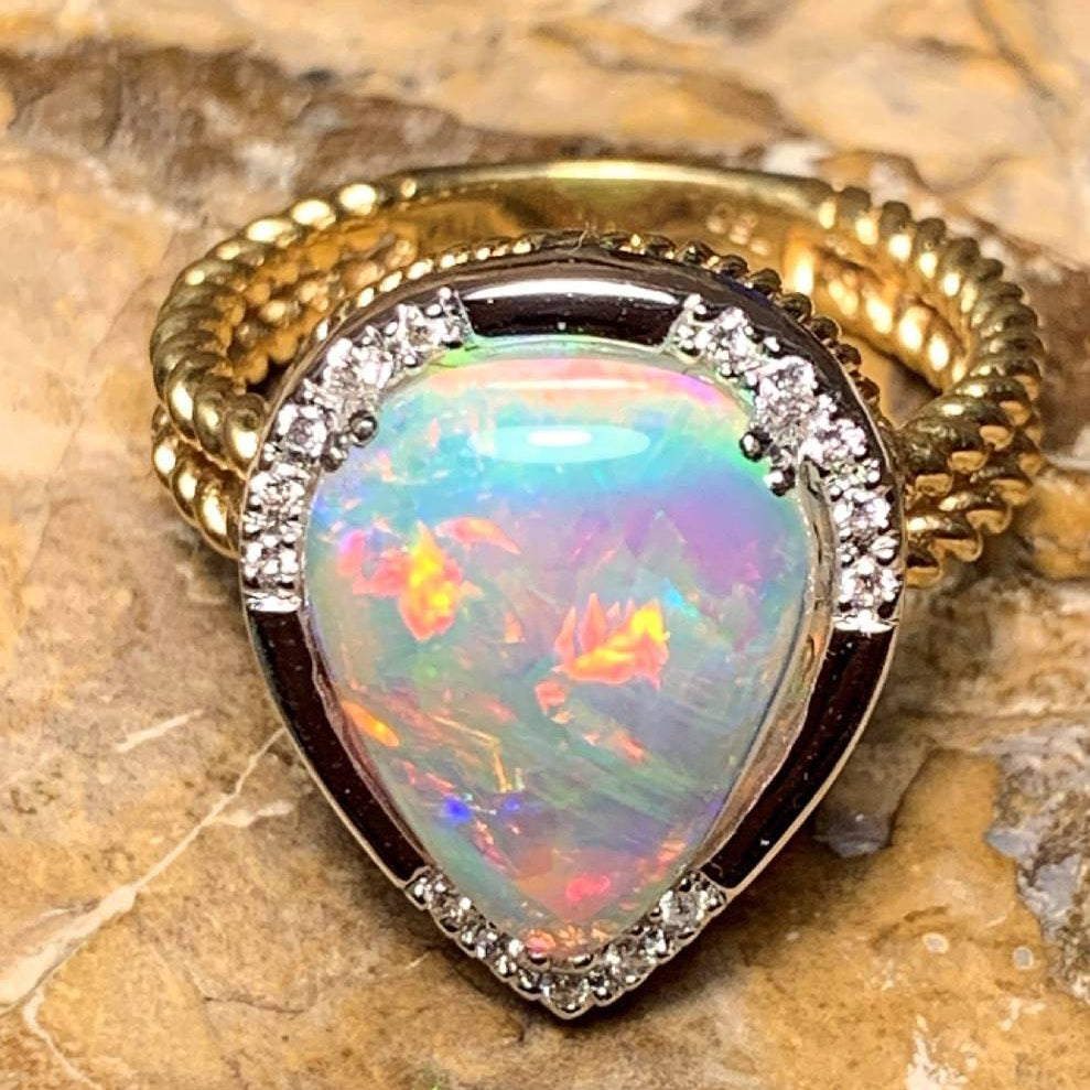 18KT White and Yellow Gold Opal Diamond ring - Masterpiece Jewellery Opal & Gems Sydney Australia | Online Shop