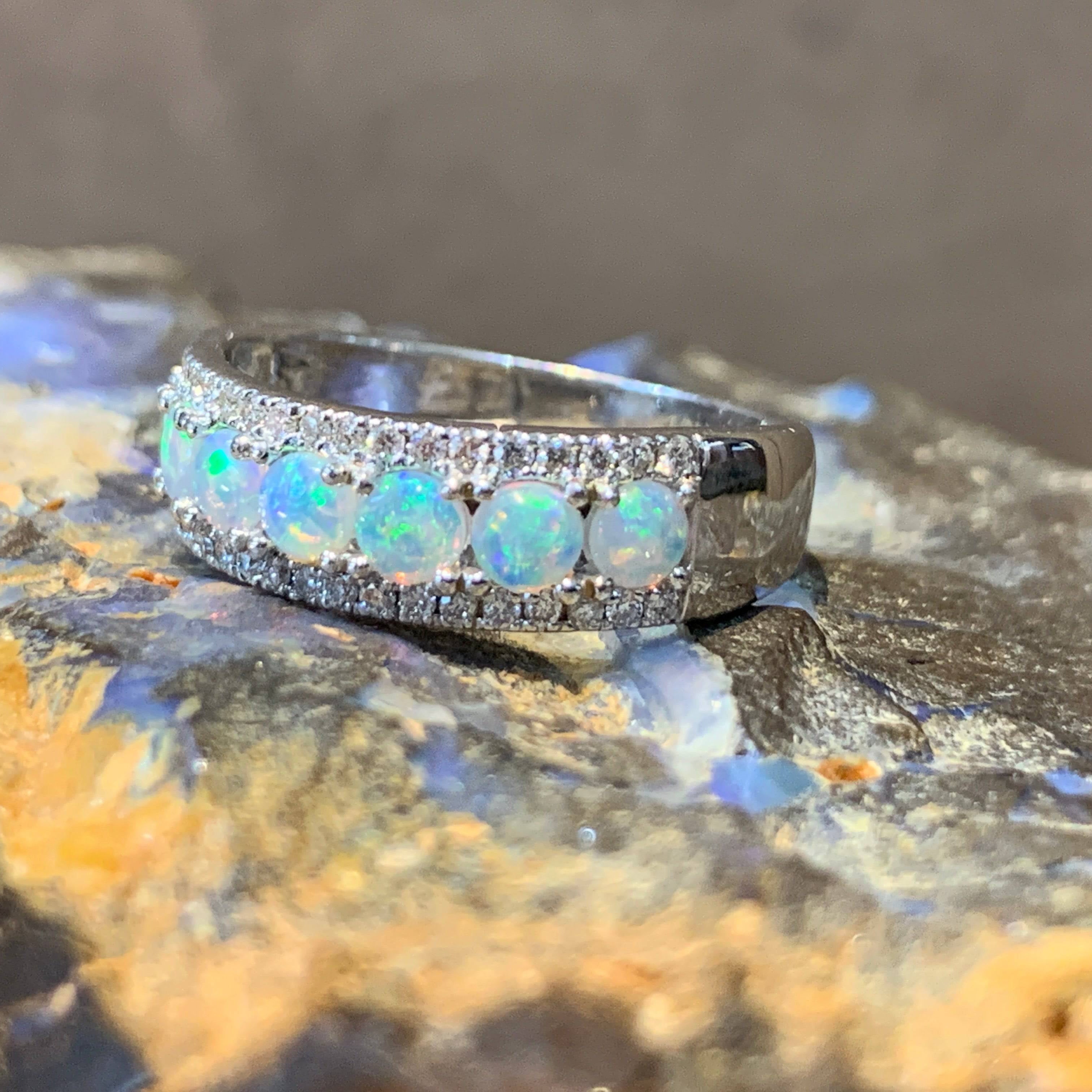 18kt White Gold 3 row eternity Opal and diamond ring - Masterpiece Jewellery Opal & Gems Sydney Australia | Online Shop