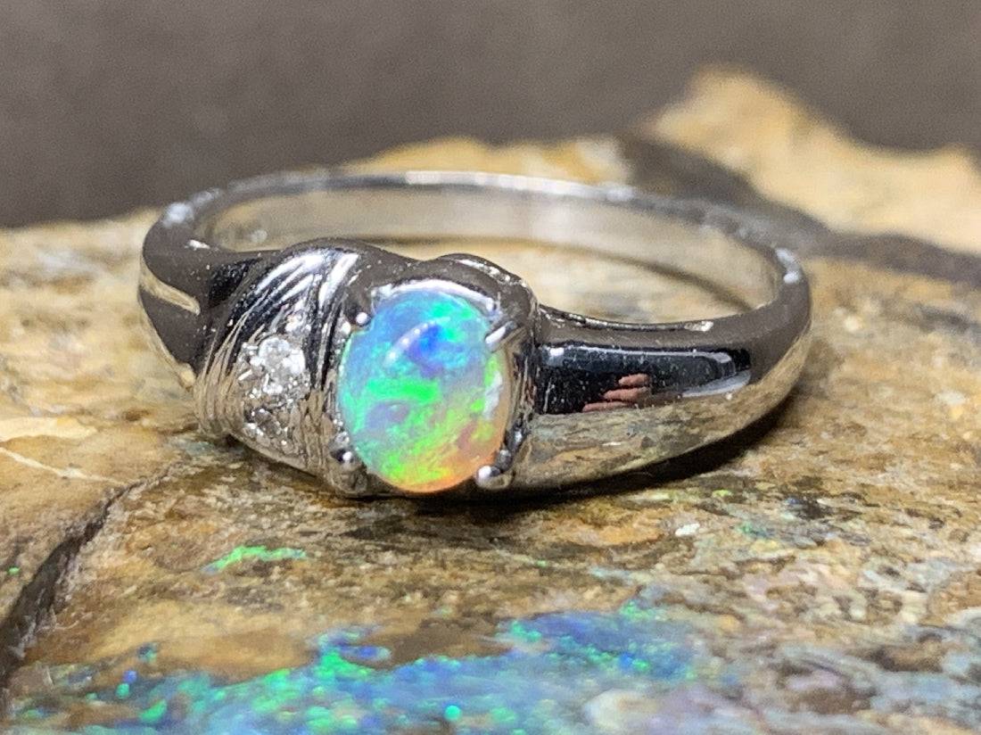 18kt White Gold Black Crystal Opal and Diamond ring - Masterpiece Jewellery Opal & Gems Sydney Australia | Online Shop