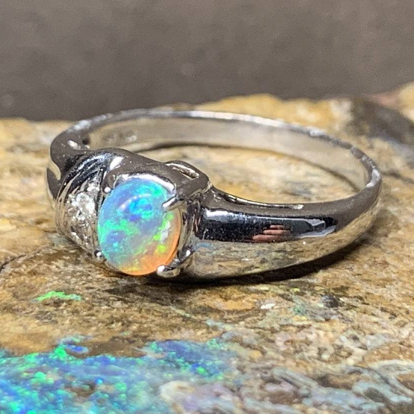 18kt White Gold Black Crystal Opal and Diamond ring - Masterpiece Jewellery Opal & Gems Sydney Australia | Online Shop