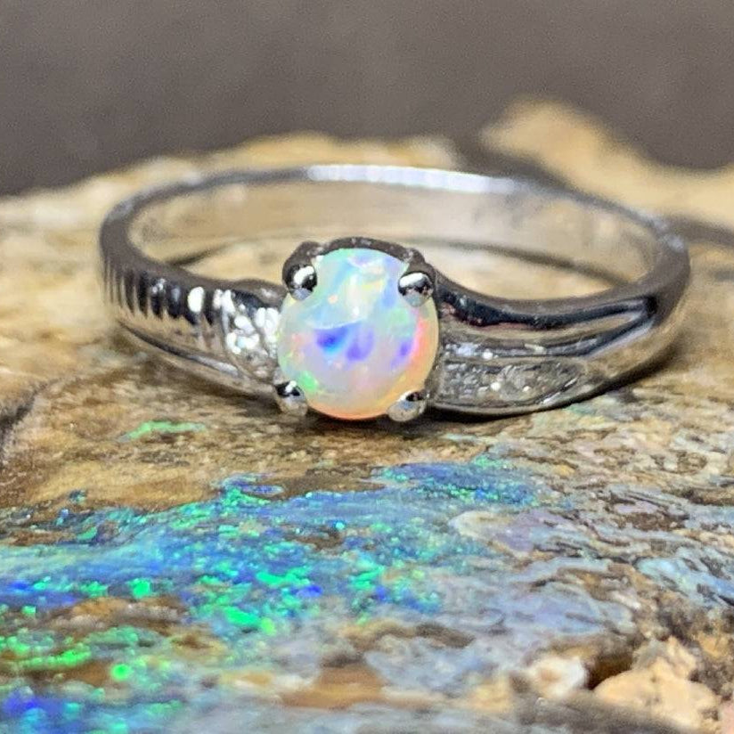 18kt White Gold Black Crystal Opal and Diamond ring - Masterpiece Jewellery Opal & Gems Sydney Australia | Online Shop