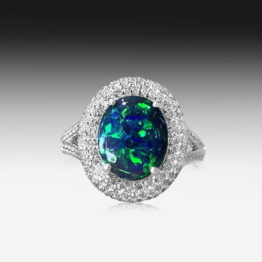 18kt White Gold cluster Black Opal ring - Masterpiece Jewellery Opal & Gems Sydney Australia | Online Shop