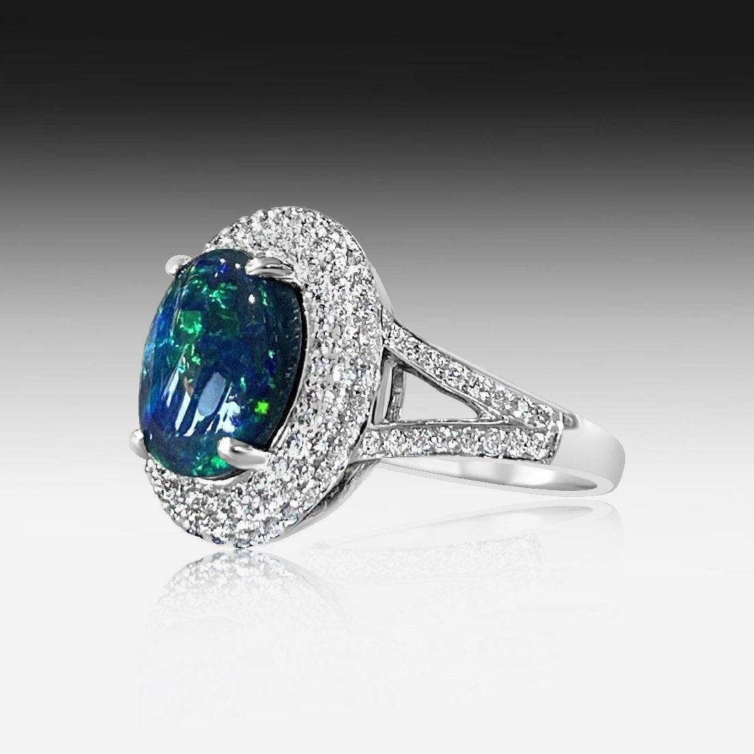 18kt White Gold cluster Black Opal ring - Masterpiece Jewellery Opal & Gems Sydney Australia | Online Shop