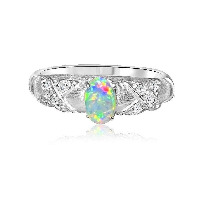 18kt White Gold Crystal Opal and Diamond ring - Masterpiece Jewellery Opal & Gems Sydney Australia | Online Shop