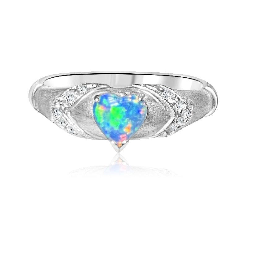 18kt White Gold heart shape Opal and diamond ring - Masterpiece Jewellery Opal & Gems Sydney Australia | Online Shop