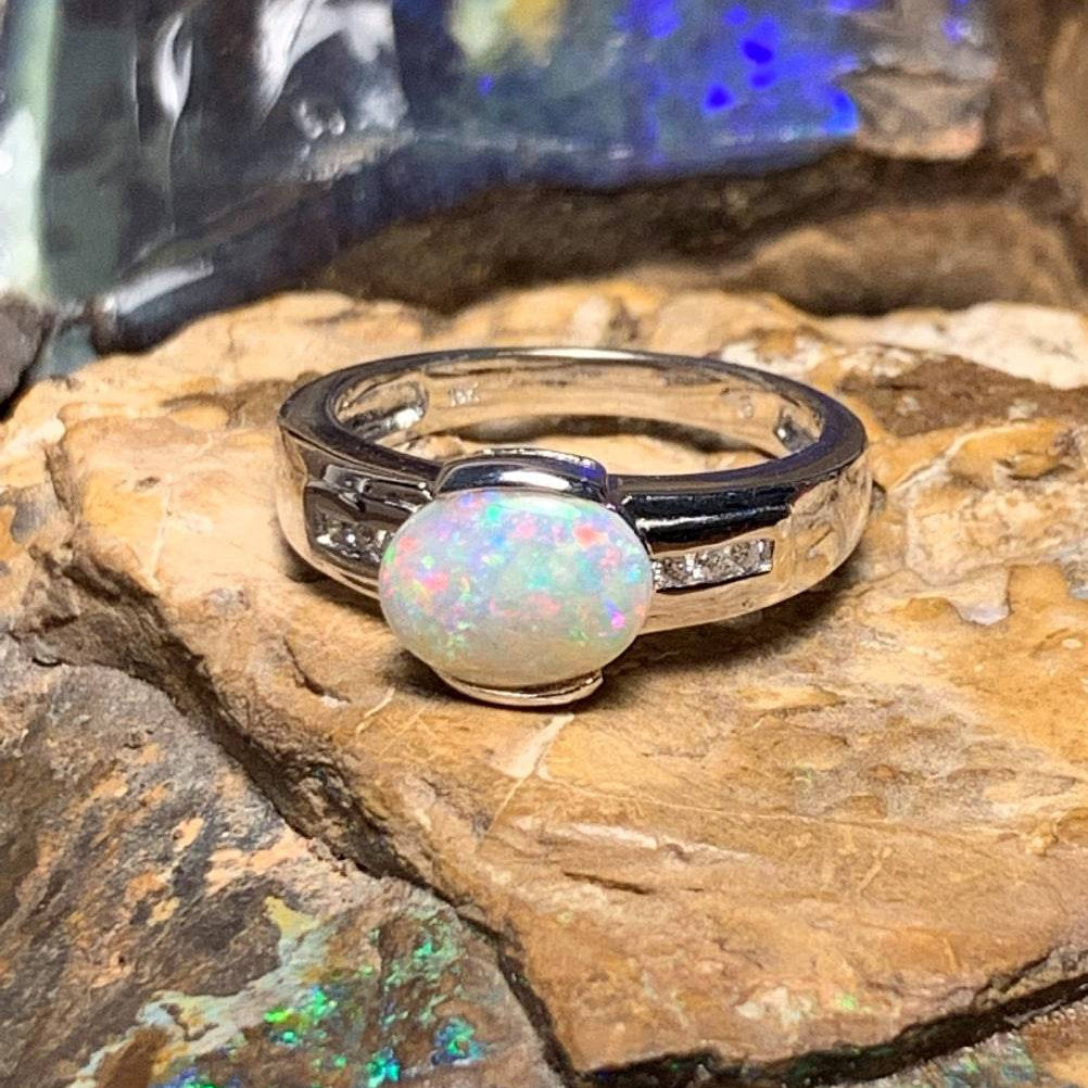 18kt White Gold Light Opal Fire and Diamond ring - Masterpiece Jewellery Opal & Gems Sydney Australia | Online Shop