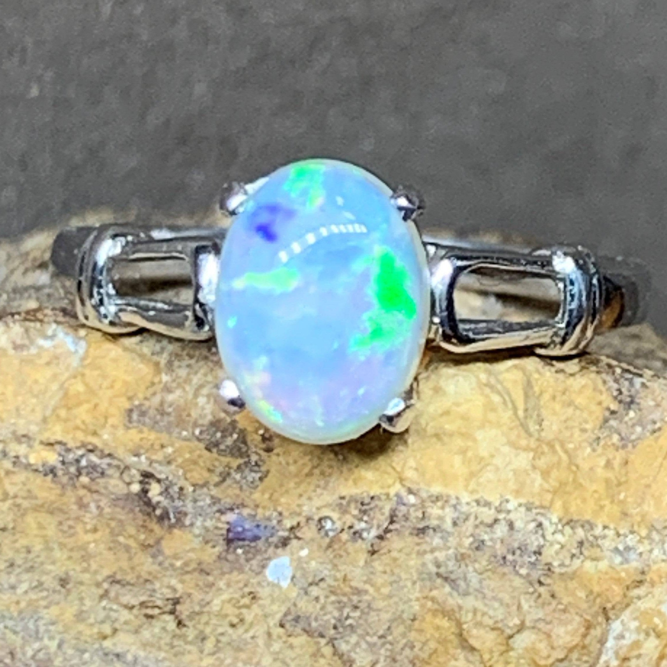 18kt White Gold Light Opal solitaire ring - Masterpiece Jewellery Opal & Gems Sydney Australia | Online Shop
