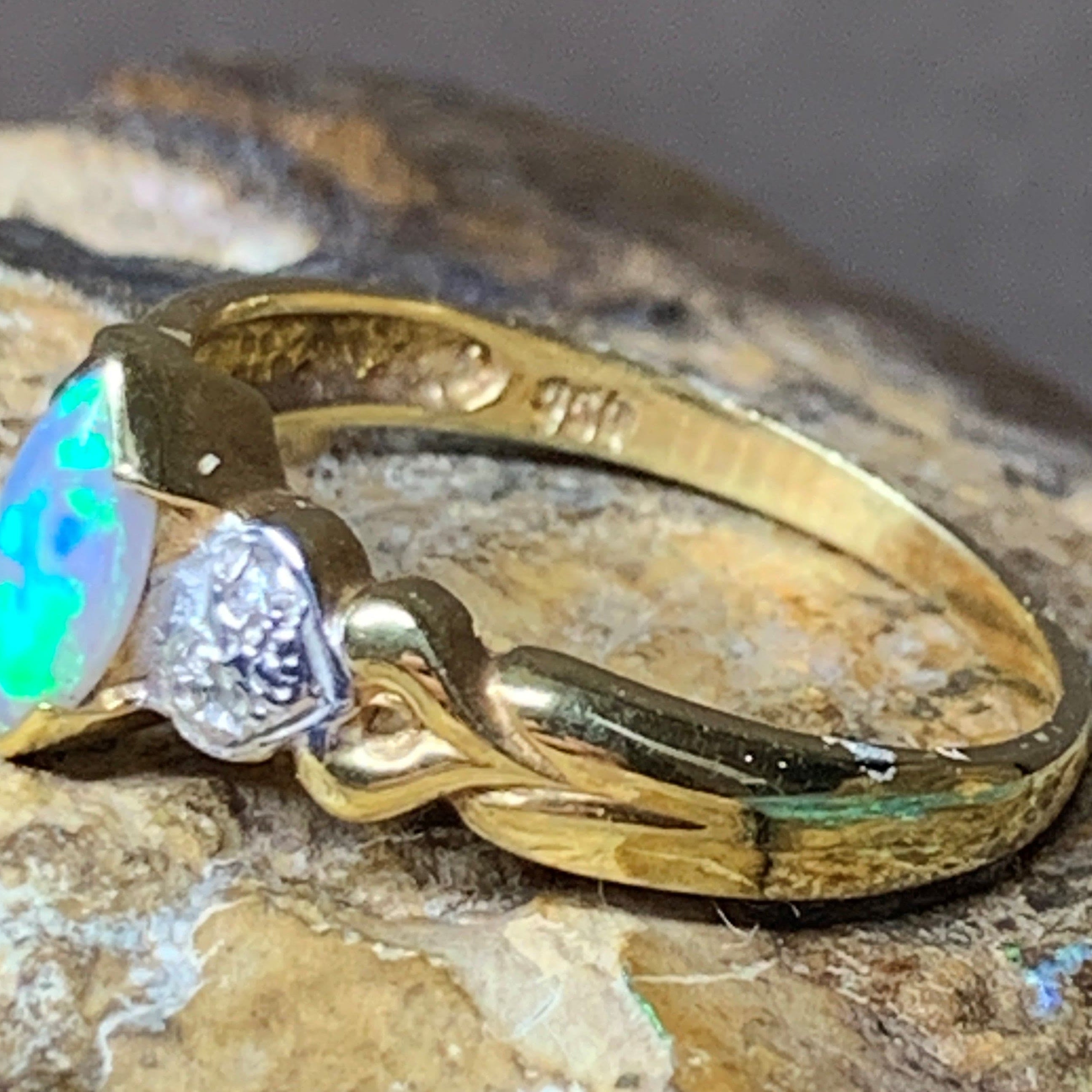 18kt Yellow Gold Black Crystal Opal and Diamond ring - Masterpiece Jewellery Opal & Gems Sydney Australia | Online Shop