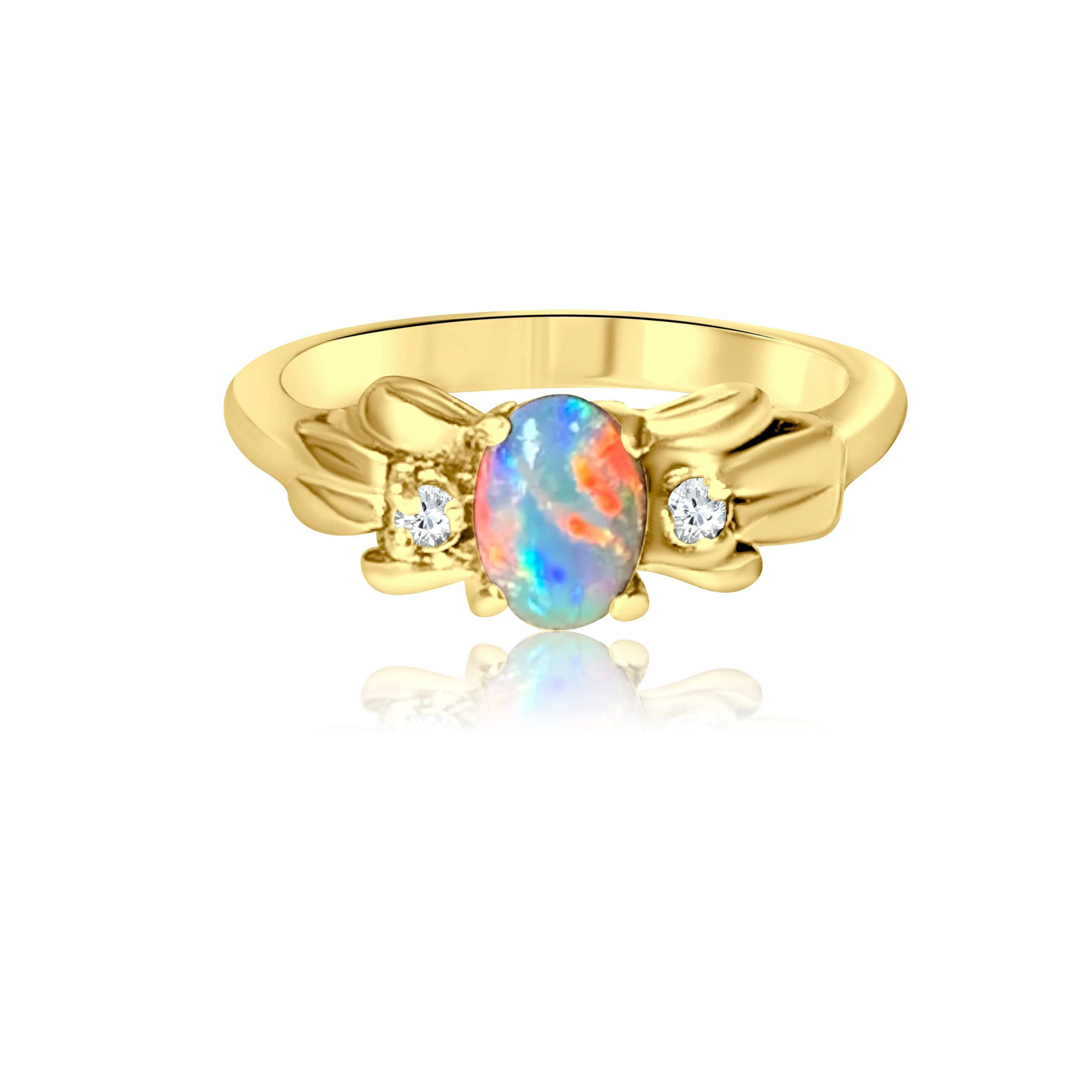18kt Yellow Gold Black Opal and Diamond ring - Masterpiece Jewellery Opal & Gems Sydney Australia | Online Shop